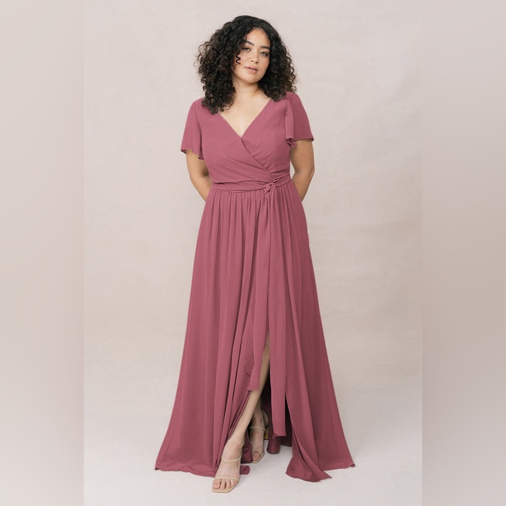 Revelry Women’s Harper Chiffon Faux Wrap Dress Maxi Flutter Sleeves Rosewood 4